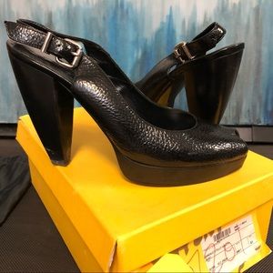 FENDI Black Peep Toe Slingback Heels